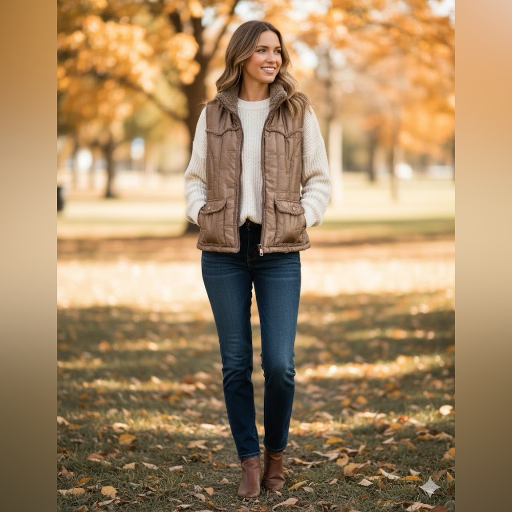 Winter Vest Women's Size Medium Copper Muted Gold Fur Lined Full Zip cowgirl up